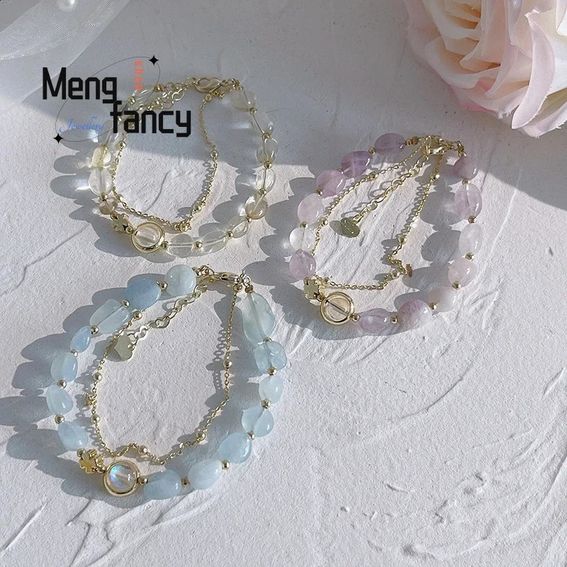 Irregular natural stone two-piece small bracelet handmade jewelry crystal bracelet for student dormitories 241018
