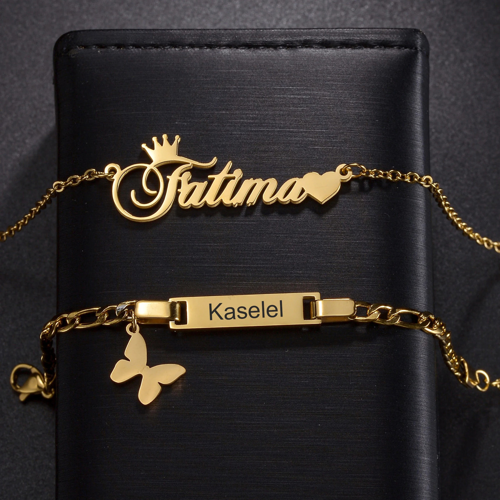 Carving custom Chirldren name bracelet 30cm necklace stainless steel jewelry set personalized Christmas gift for children 241018
