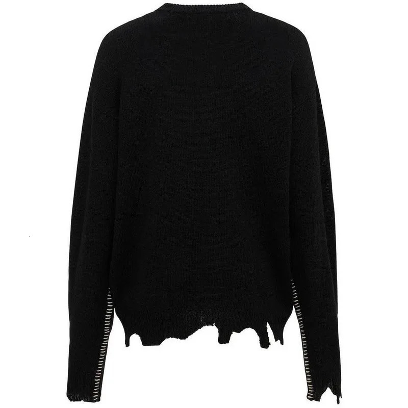 Black Letter Embroider Sweater Men Irregular Tassel Damaged Oversize Loose Pullover for Male 241018