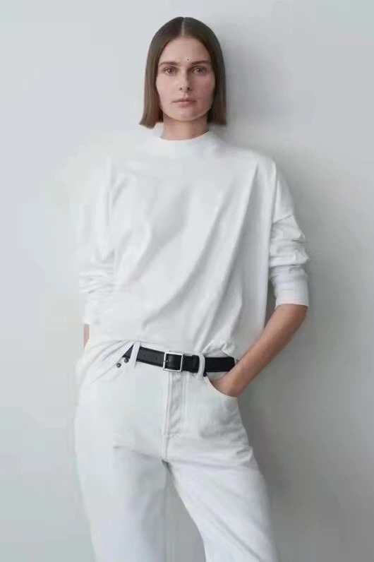 Womens Tshirts Fashion R0W Underlay Shirt White Solid Color Doctrine Comfortable Loose Versatile Long Sleeve Tee 241018