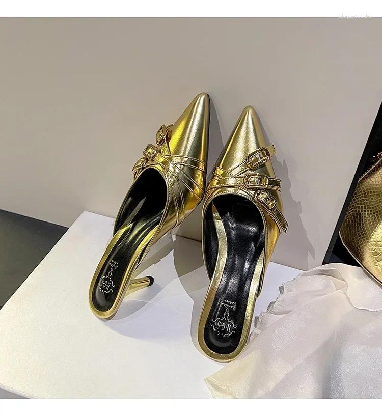 2025 S Fashion Designer Sandals Shoes Cover Toe Slippers Casual Slides Slipers Women Thin Heels Med Female Mule Low Heeled Mules Pointed High