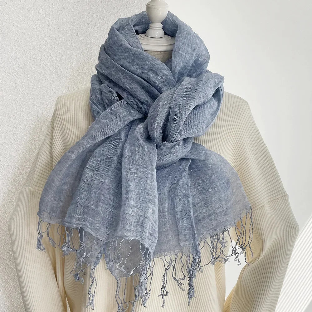 Summer Sunscreen Linen Scarf Womens Solid Tassel Shawl Art Forest Japanese and Korean Linen 241017