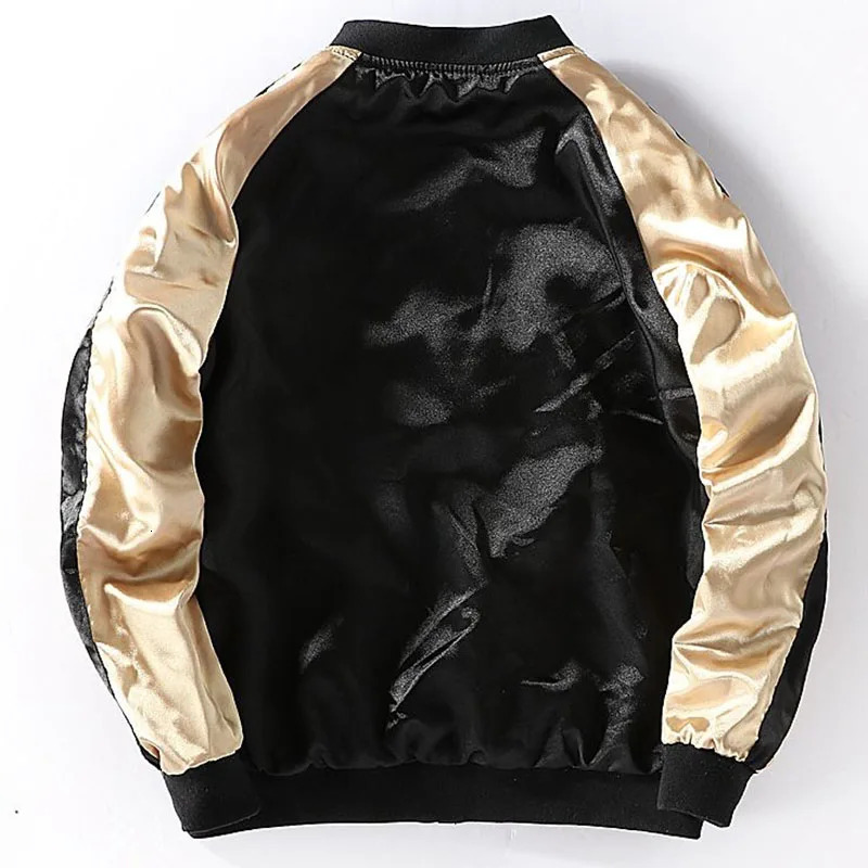 Yokosuka Embroidery Baseball Jacket Men Women Patchwork Color Silk Double Sided Bomber Coat 241018