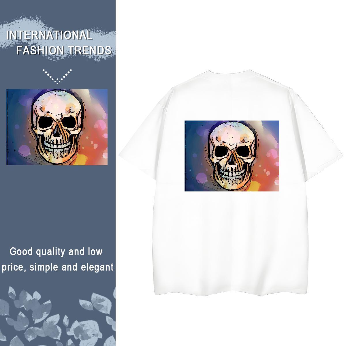 2024 T-Shirts 230g 100% Cotton Round Neck Short Sleeve Street Wear skull Woman Tshirt Loose Custom Printed Tops