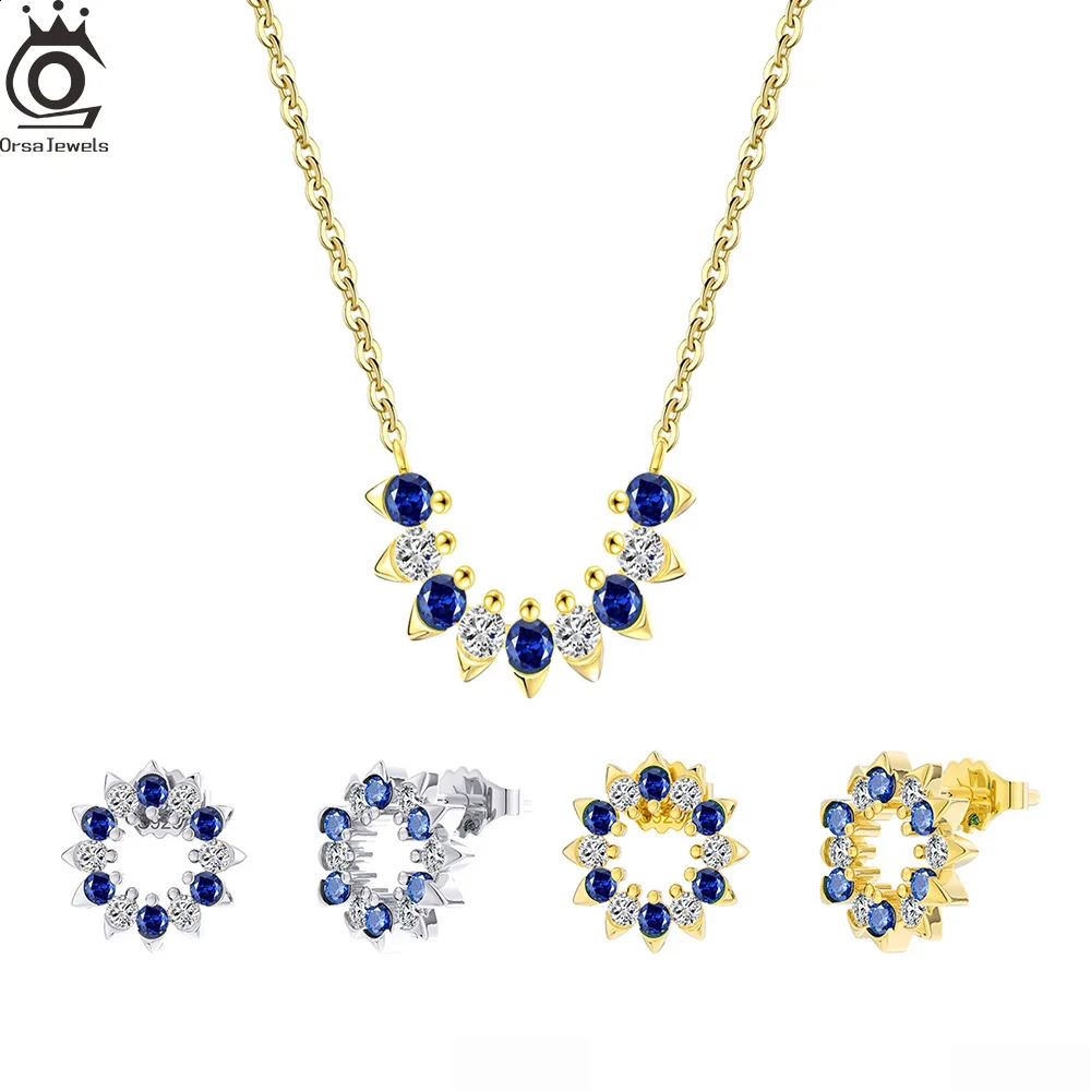ORSA JEWELS Sparkling Blue Zircon Pendant Necklace 925 Silver Womens Religious Chain Necklace Party Girls Fashion Jewelry Gift APN29 241018
