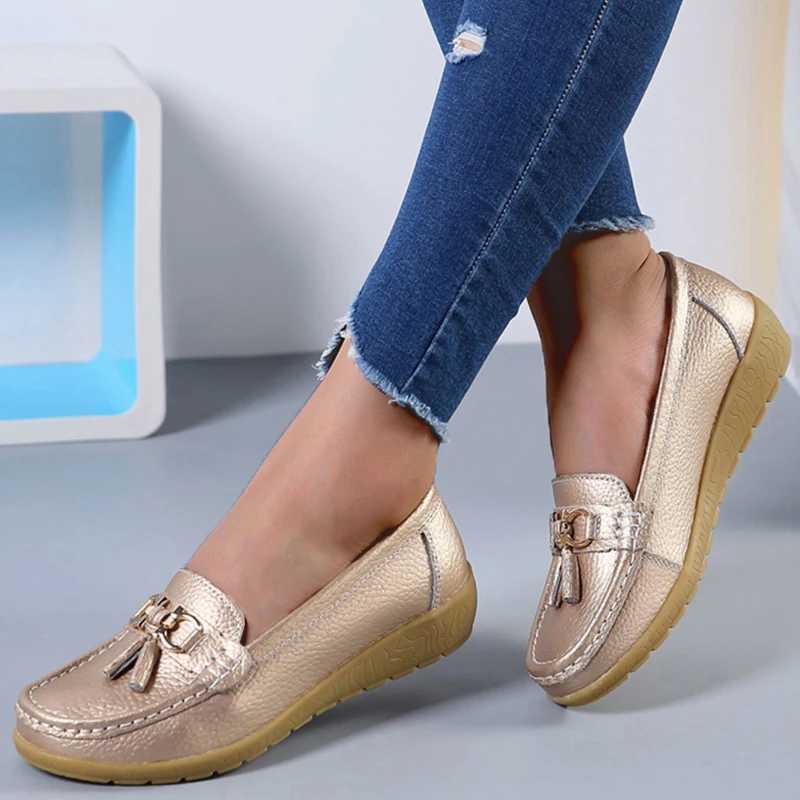 Women Flats Fi Genuine Leather Wedge Women Shoe Tassel Womens loafers Slip Soft Womens Plus Size XJ250614