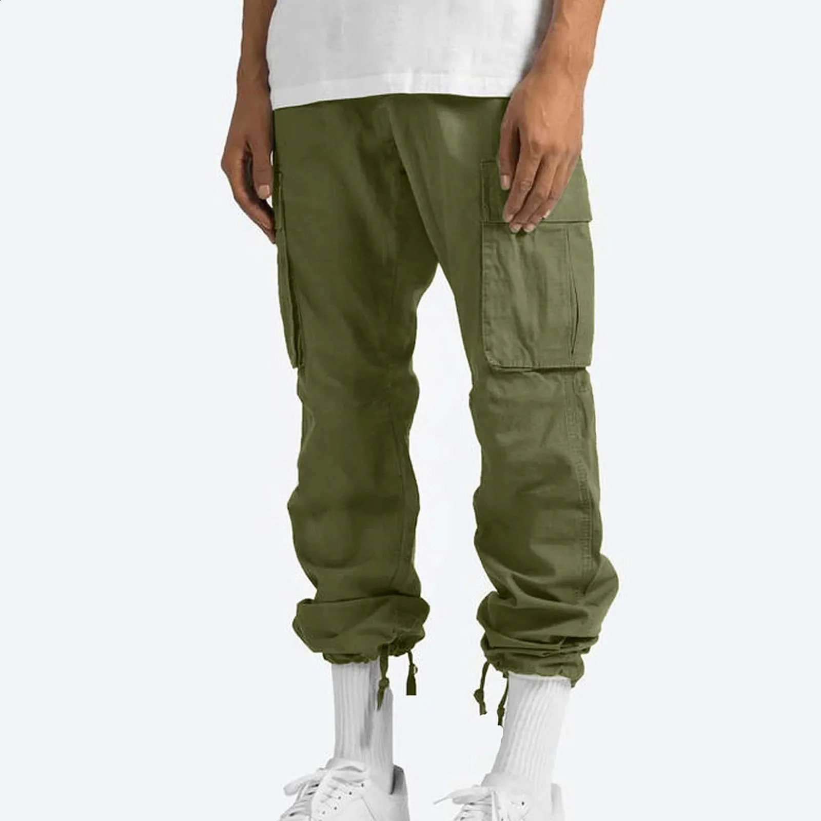 Mens Cargo pants trend Multi-Pocket Trousers Solid Color Casual Fashion sweatpants Cotton Twill Training pants pantalones 241010