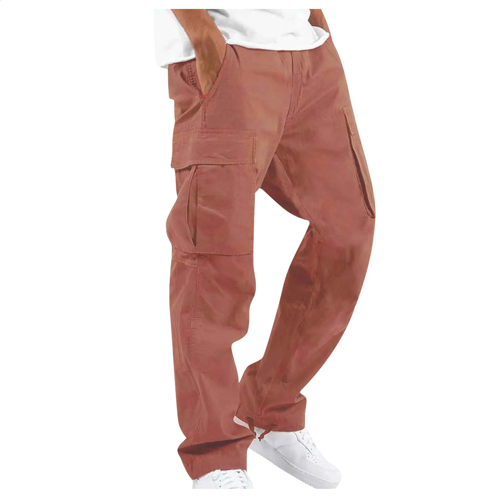 Purple MenS Loose Cargo Trousers Multi Pockets Jogger Sport Pants Drawstring Hiking Tactical Trousers Outdoor Hiking Pants 241010
