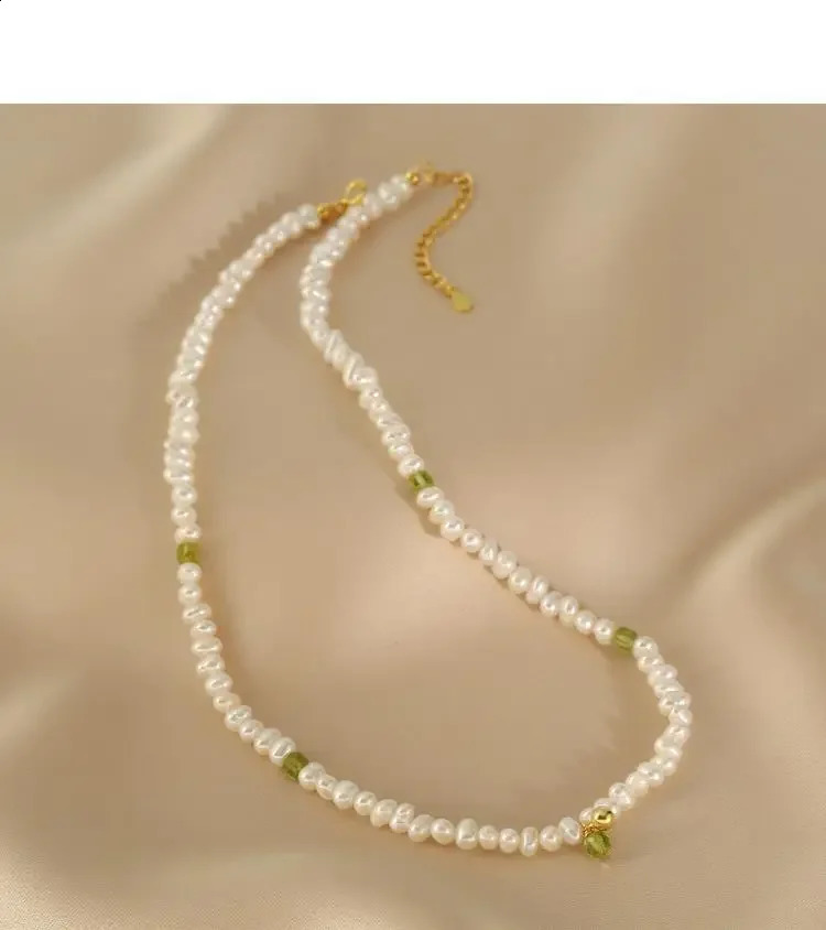 Minar Vintage freshwater pearl necklace suitable for women green natural stone outer pendant necklace 241018