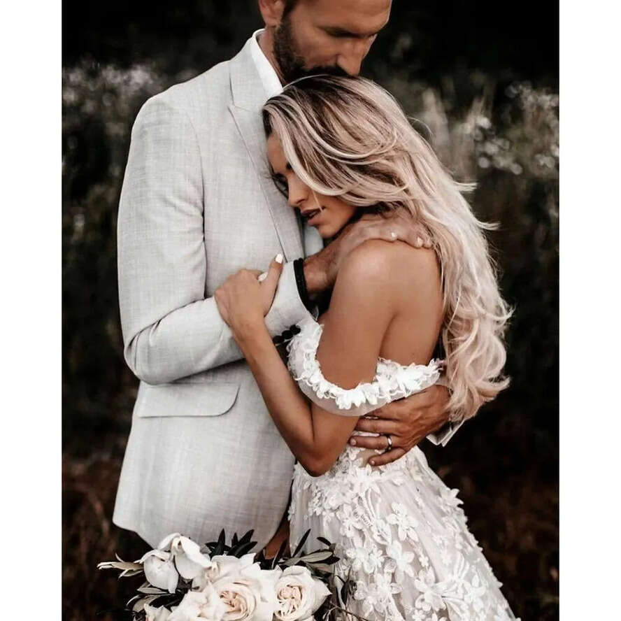Bridal Gown Boho Dresses Wedding Off The Shoulder Strpas Tulle Lace Applique Sweep Train Custom Made Plus Size Garden Country Vestidos De Novia 666031