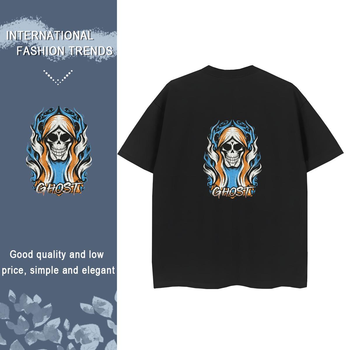 TOP Quality T-Shirts for Women 230g Cotton Crew Neck Breathable High Street Hip Hop skull Lady T shirt Nice Black White Tops Tees