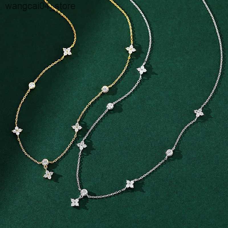 Chokers S925 Lucky Three Leaf Necklace Four Leaf Certified Necklace Pendant Pure Silver Womens Charm Exquisite Jewelry Wedding Gift L240910