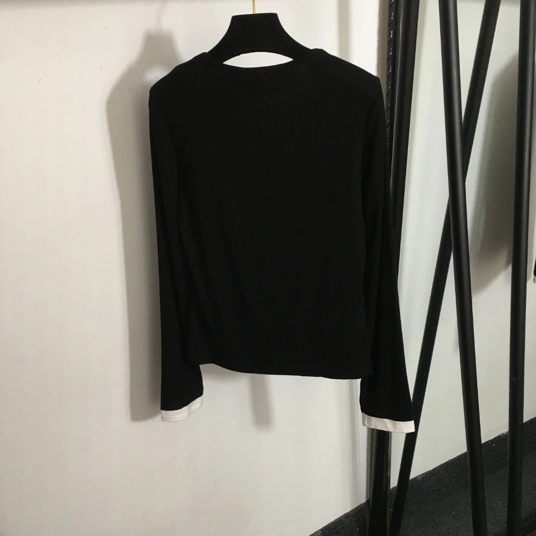 Womens casual long sleeved Tshirt with spring and autumn contrasting colors twopiece slim fit pullover womens streetw 241018