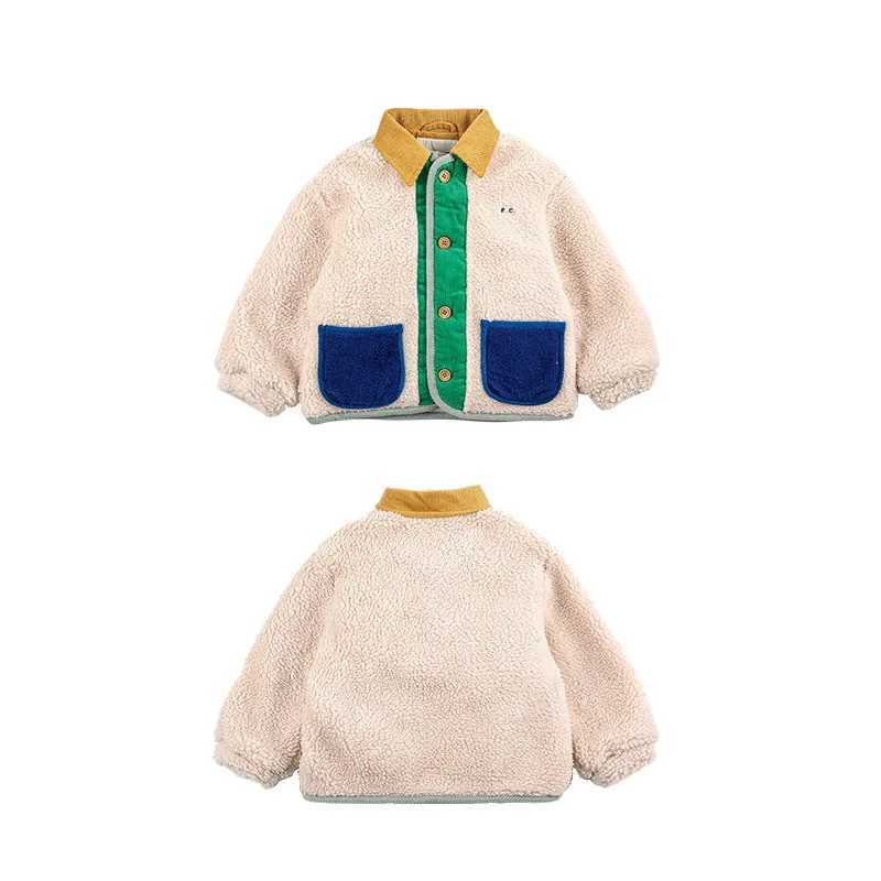 Childrens clothing winter cashmere zipper jacket baby warm double-sided color block jacket fashionable casual jacket M241018