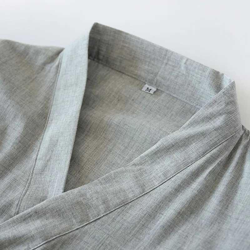 Fashion Japanese Style Kimono Robe Solid Color Lace Up Long Bathrobe Pajamas Belt Cotton Home Pijama Robes Clothing For MenXJ241018