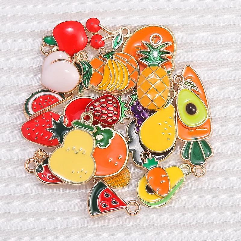 10pcs Mix Enamel Fruits Charms Cherry Pineapple Apple Peach Pendant for Necklace Earring Bracelet DIY Jewelry Making Accessories 241010