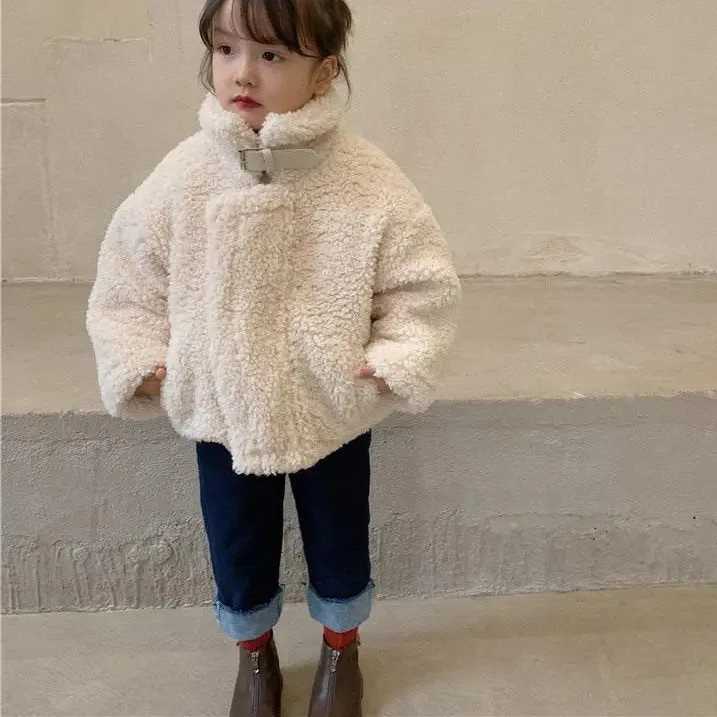 Girls wool coat thick autumn and winter plush high neck warm baby clothing Korean childrens clothing M241018