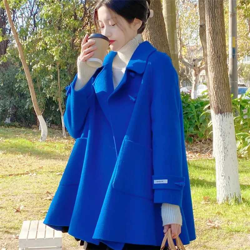 Imitate Cashmere Coat Girl 2022 New High-End Doll Collar Ladies Jacket Cape Horn Buckle Woolen Coat Autumn And Winter CoatX241009