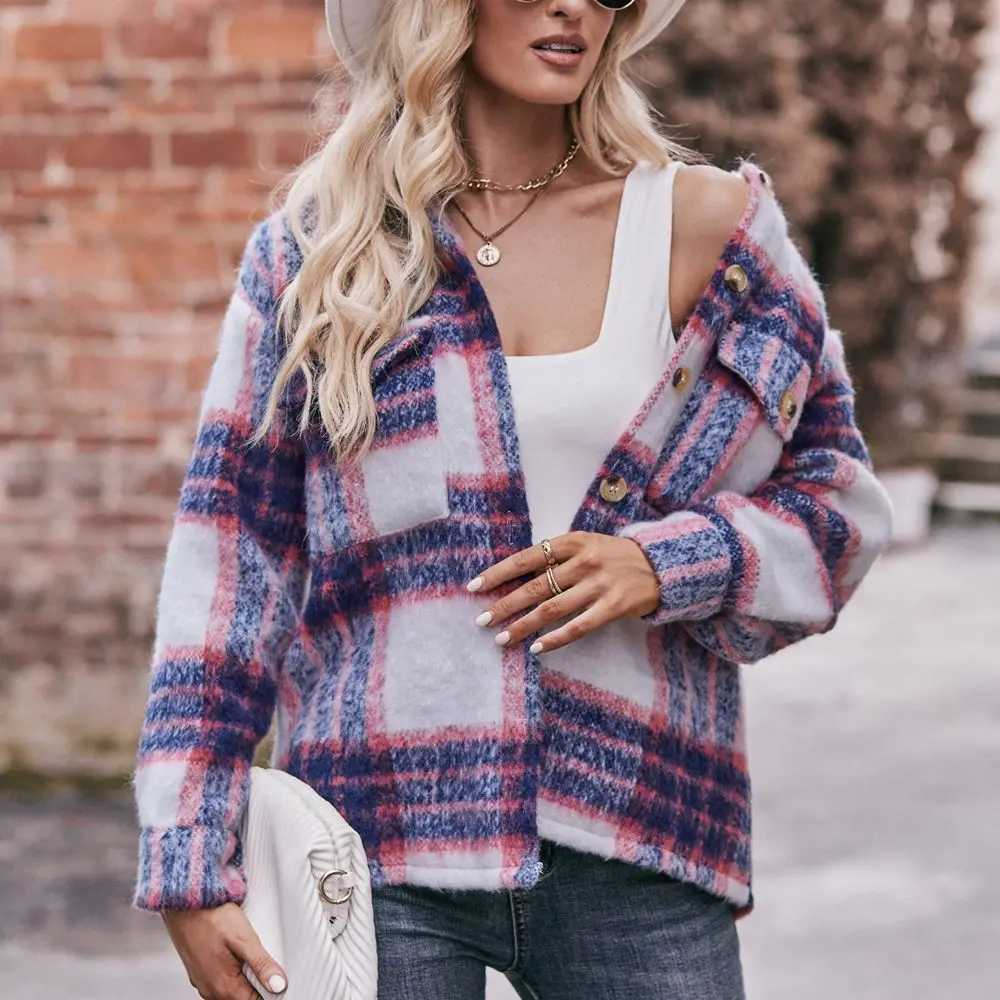 2024 Autumn Winter Women Short Coats Female Checkered Mohair Woolen Thick Jacket Single-breasted Warm Outwears Womens ClothingX241018