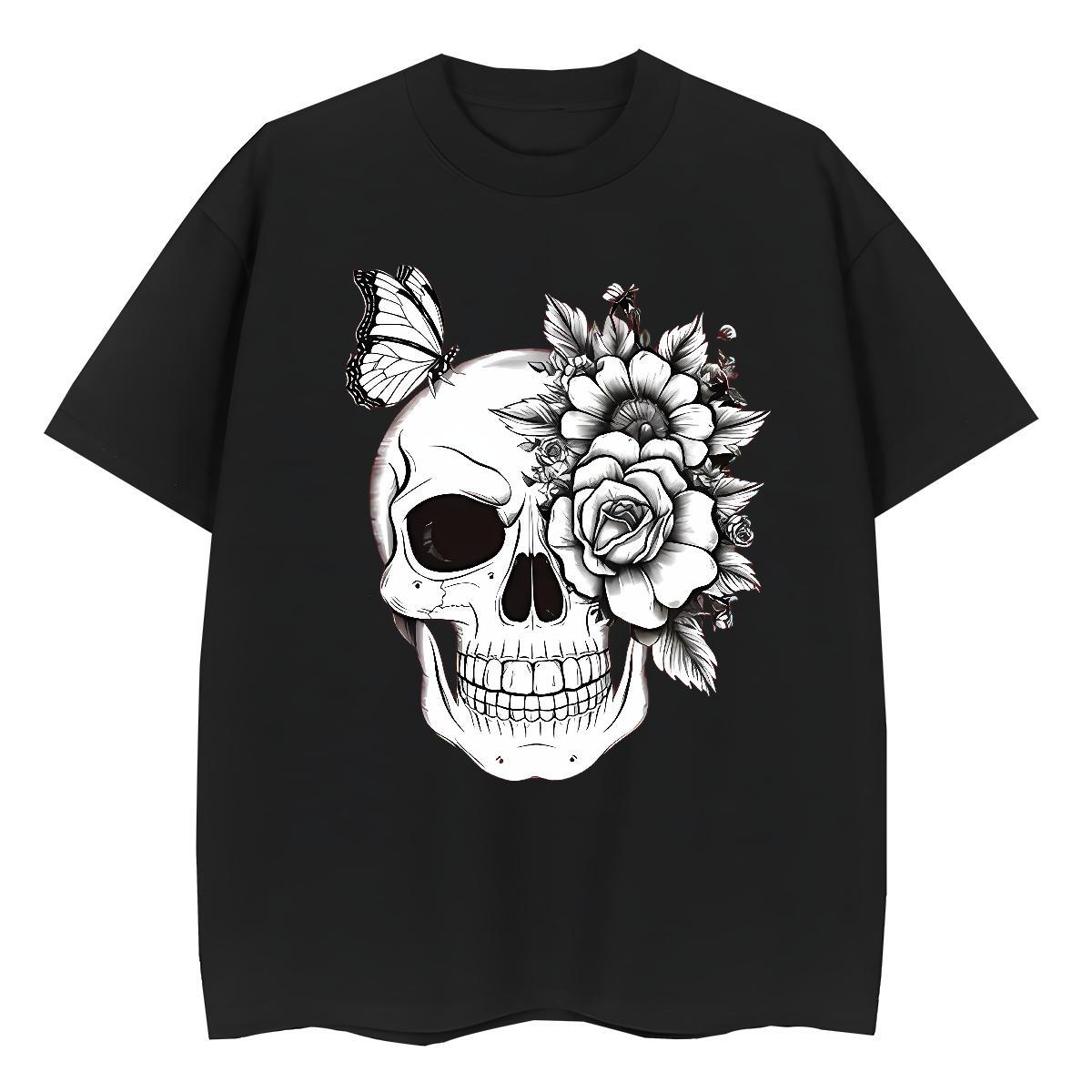 Fashion New T Shirts Women 100% Cotton 230g O-Neck Short Sleeve Hip Hop Street flower Womens Tshirts High quality Cartoon Floral Printing Polos