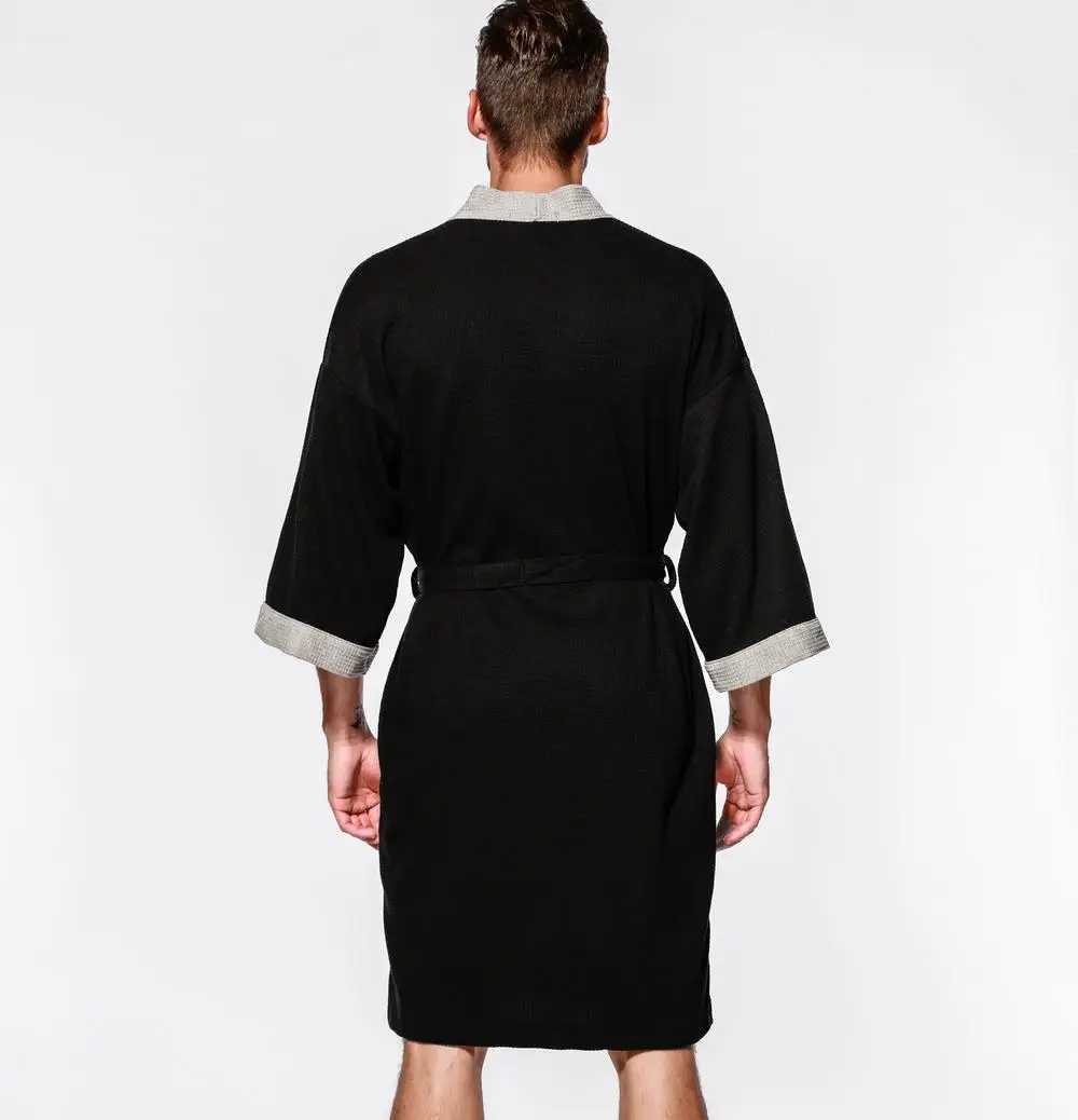Cotton Waffle Men Kimono Bathrobe Gown Sleepwear Couple Black Robe Nightwear Loose Casual Sauna Yukata Spring Summer Home WearXJ241018