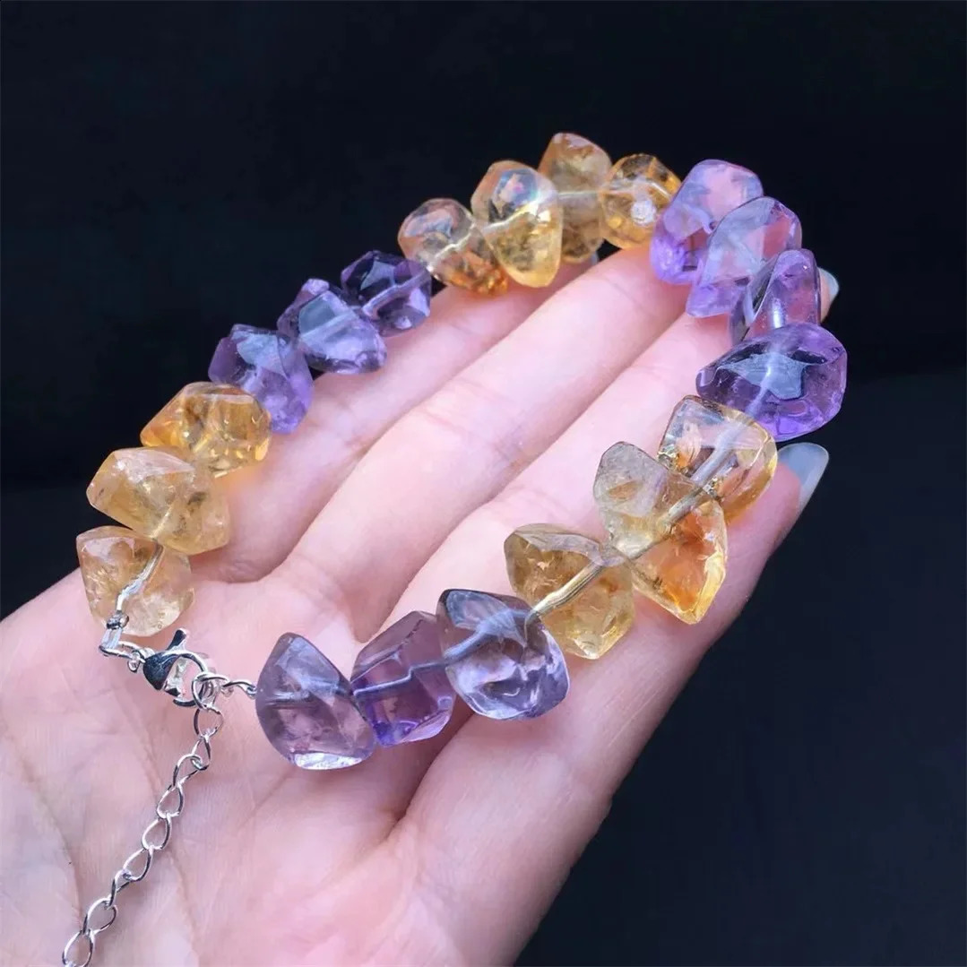 1 piece of Fengbaowu natural amethyst lemon bracelet with irregular shape beads spiritual healing stone fashionable jewelry gift 241018