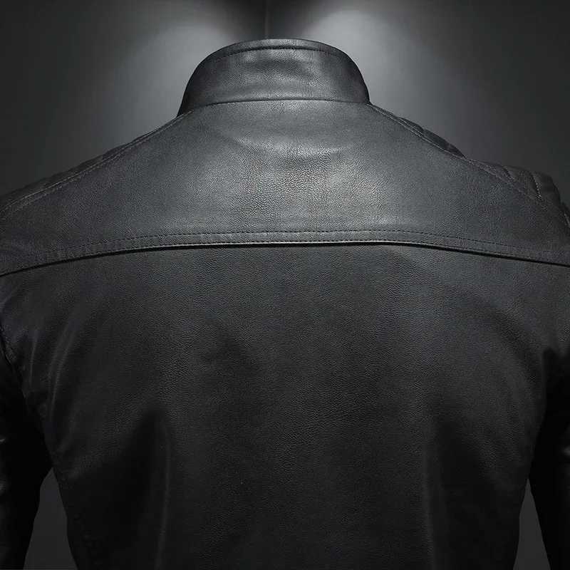 Mens standing collar bicycle jacket high-quality casual and fashionable leather jacket Trench leather synthetic bicycle jacket Y241018