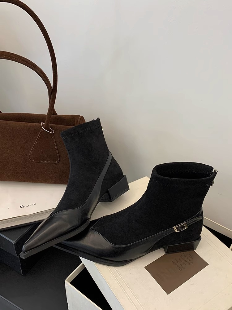 Trendy Pointed Toe Chunky Heel Martin Boots for Women - Black 2a7a