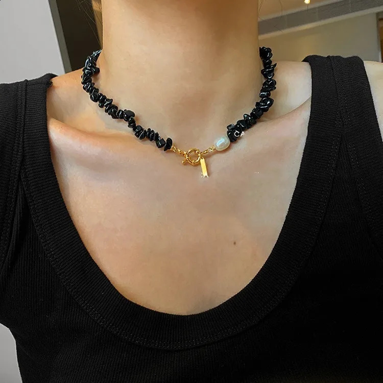 ly arrived natural freshwater pearls irregular black stone 14K gold filled womens necklace jewelry 241018