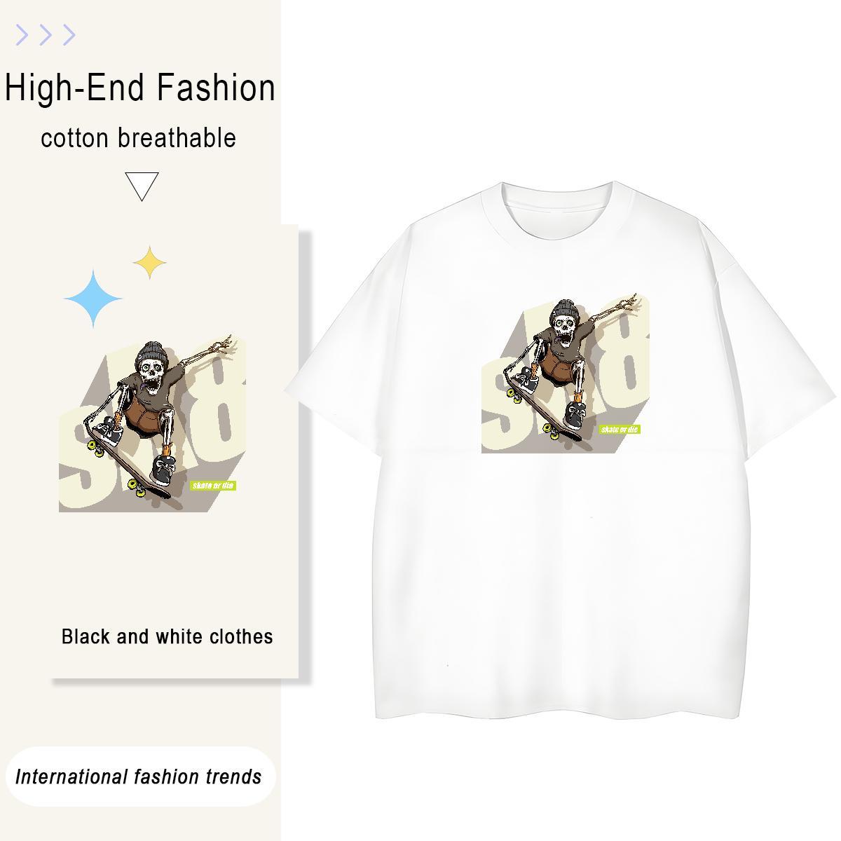New T-Shirts 230g Pure Cotton Round Neck Short Sleeve Casual Sport skull Women Tees 5A Anime Tees Shirts