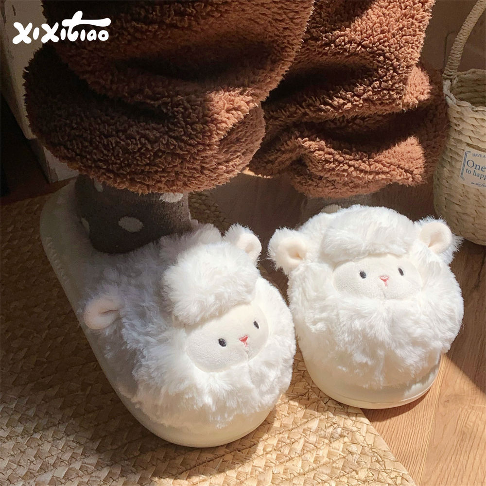 2024 New Women's Winter Soft Cartoon Sheep Slippers Cute Home Designer Warm Baotou Woolen Cotton Shoes Free Shipping