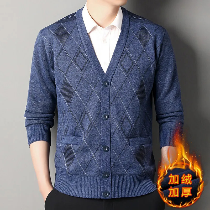Mens Business Casual Cardigan Vneck Sweatercoat Men Autumn Winter Clothes Button Knit Cardigans Knitting Sweaters Outwear 241018
