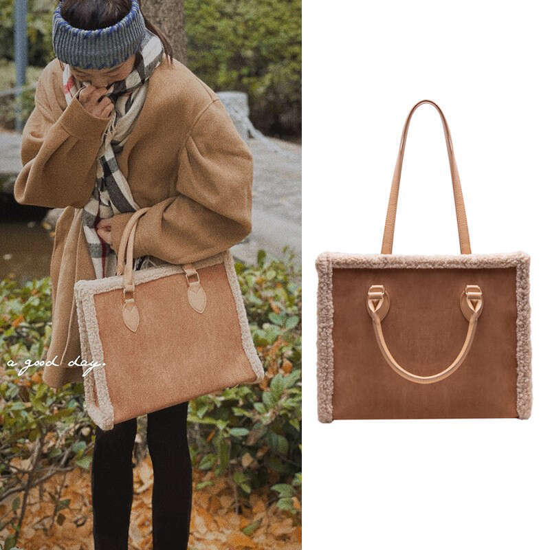 Faux Fur Designer Handbags For Women 2023 The New High Quality Imitation Lamb Wool Vintage Patchwork Suede Shoulder Bag