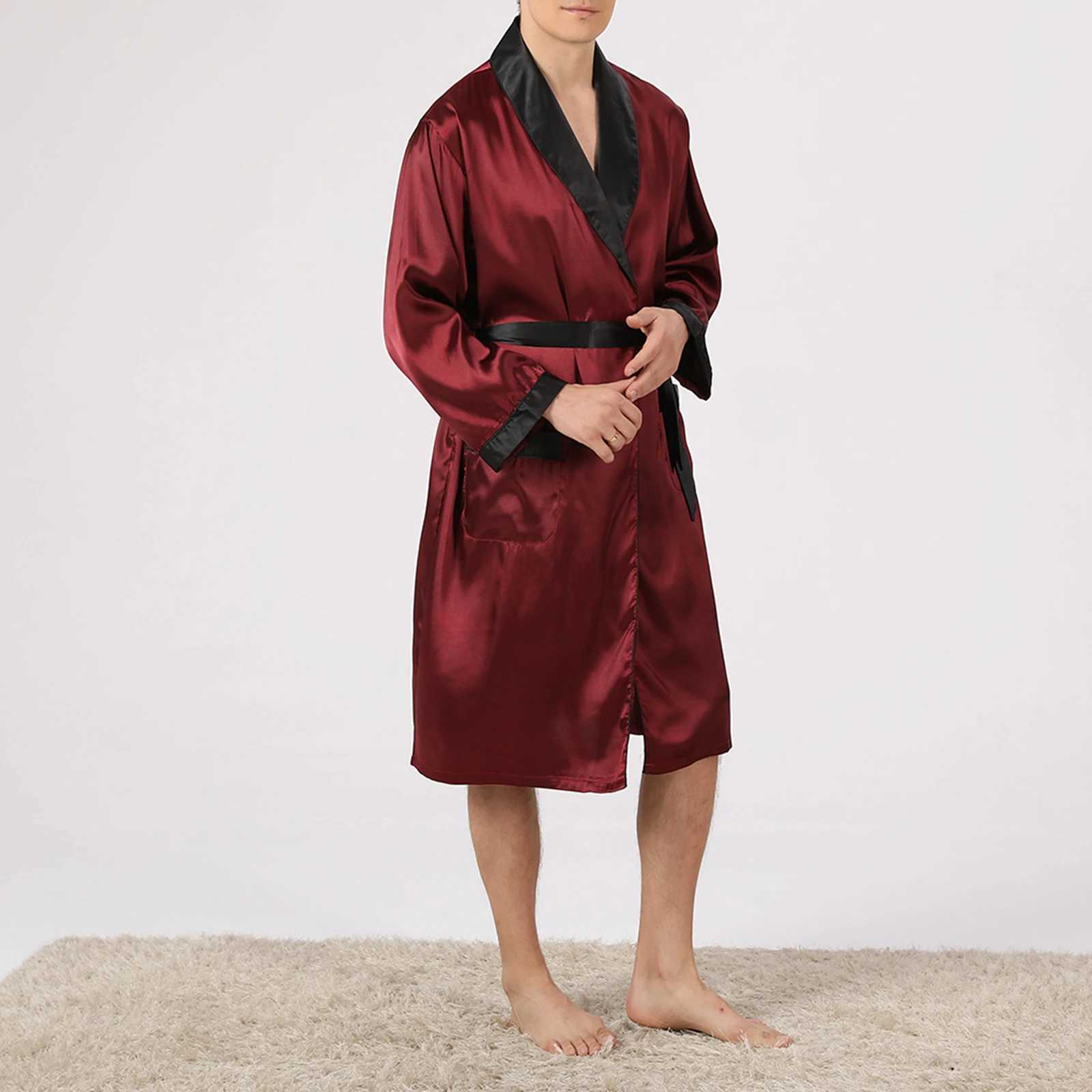 Douhoow Men Pajama Set Summer Male Long Sleeve Open Front Robe with Shorts and Belt Sleepwear LoungewearXJ241018