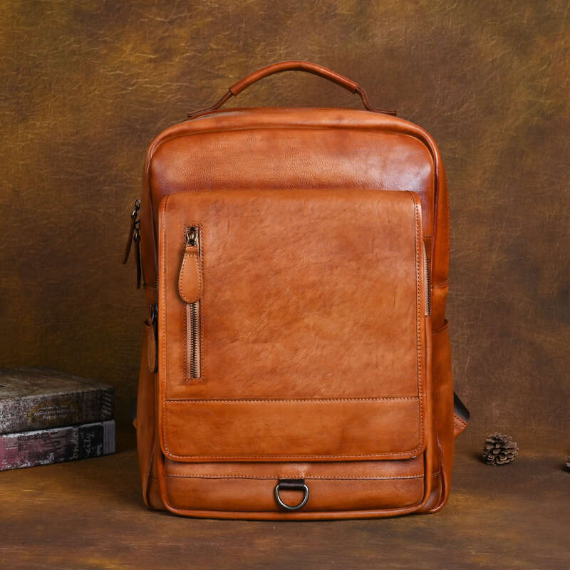 OYIER New Vintage Cowhide Backpack Casual Large Capacity Handbag Versatile Genuine Leather Travel Computer Package