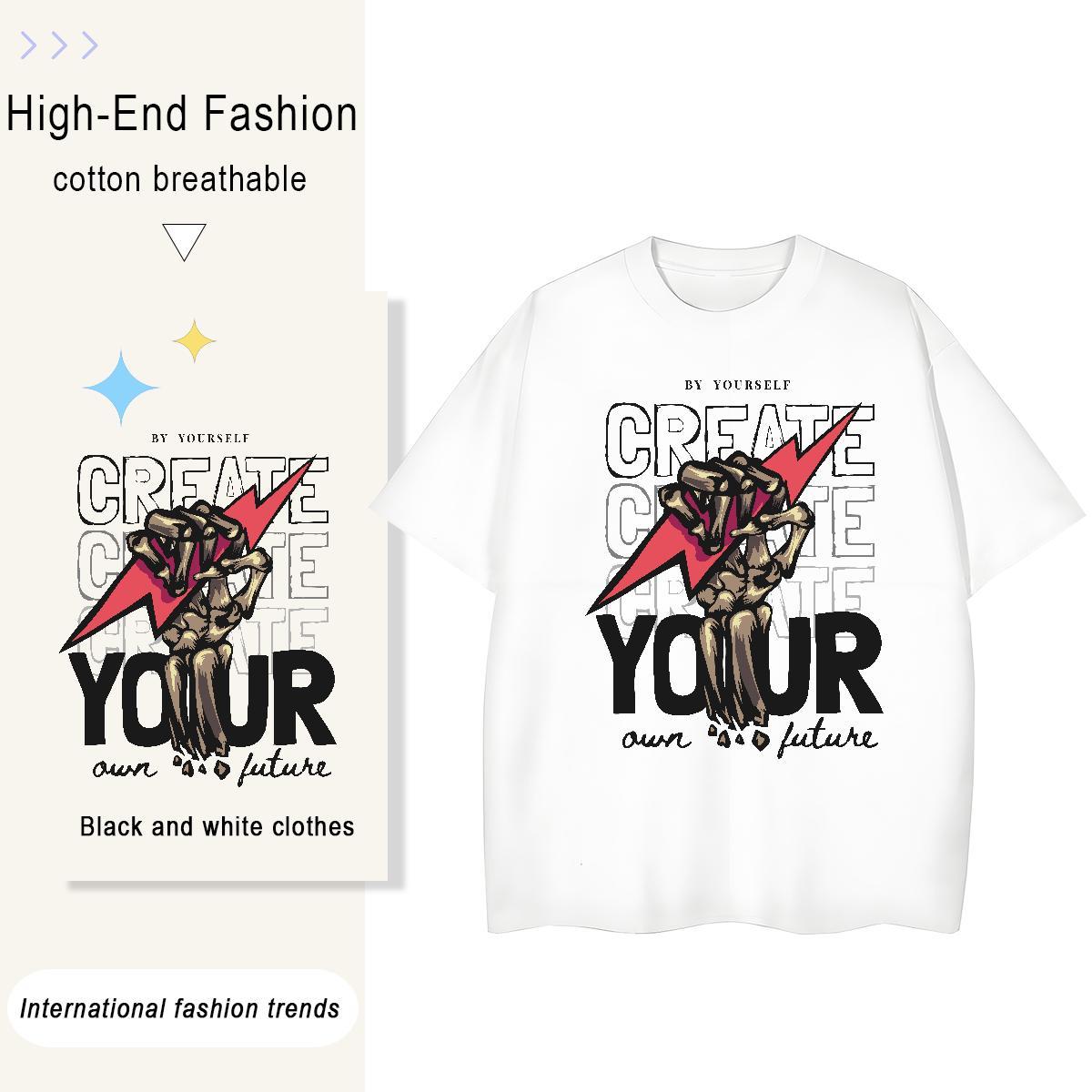 Factory Direct T Shirt For Woman 230g Pure Cotton O-Neck Short Sleeve Hip Hop Street skull Tshirt for Man Woman High quality DIY Anime Printed Wear