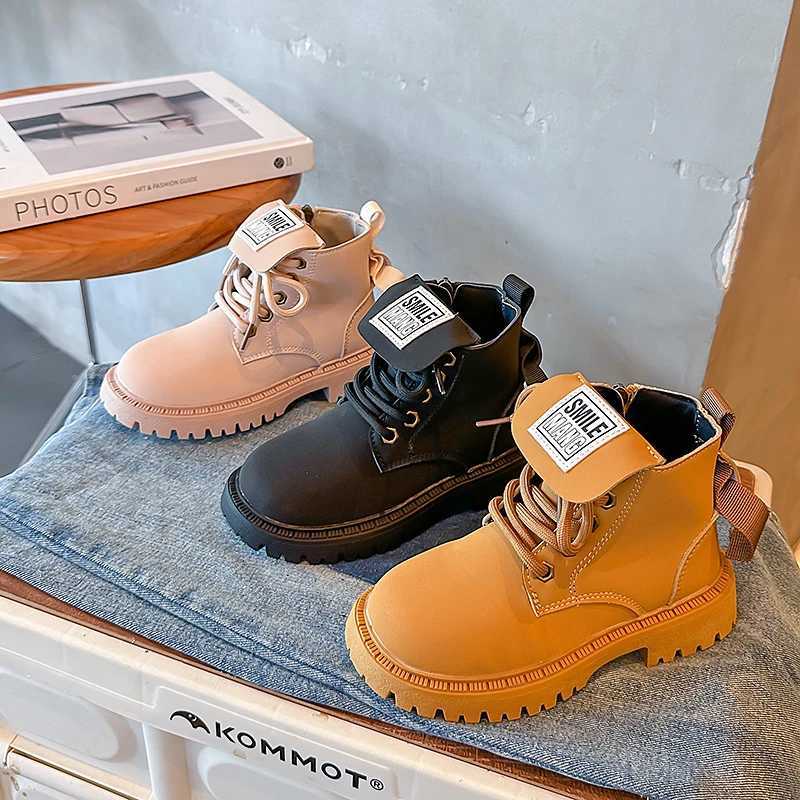 Boots Childrens Yellow Korean British Style Short Boots 2023 Spring Autumn New Fashion Kids Side Zipper Girls and Boys Boots Zipper H241018