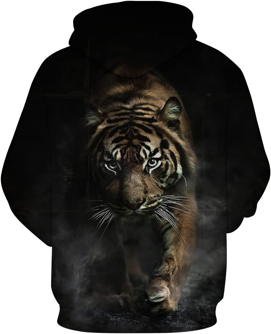 Hoodie for Mens Womens Mens Tiger Hoodie Autumn Winter Long Sleeve Pullover Fantasy Animal Theme Sweatshirt Realistic Graphic Hoodie Graphic Fashionab