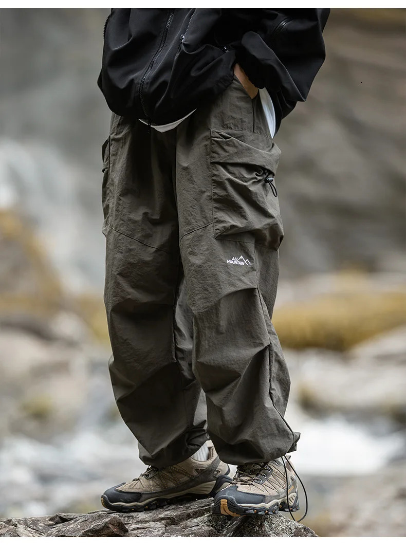 Korean Style Overalls Mens Japan Fashion Retro High Street Casual Tactical Pants Multipockets Parachute 241018