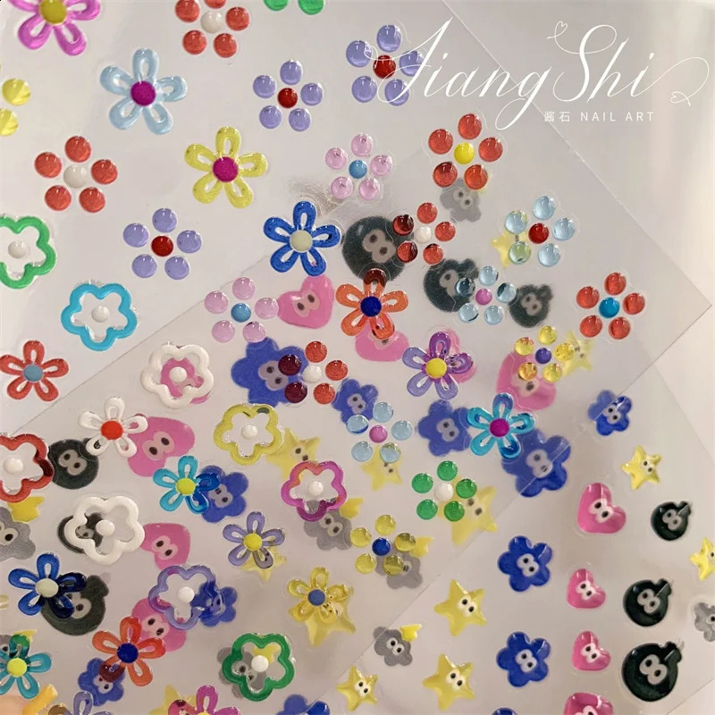5/8/10PCS Jelly Nail Stickers Patch Cartoon Color Nail Sticker Pack Cute Nail Stickers Nail Art Decorations 241017