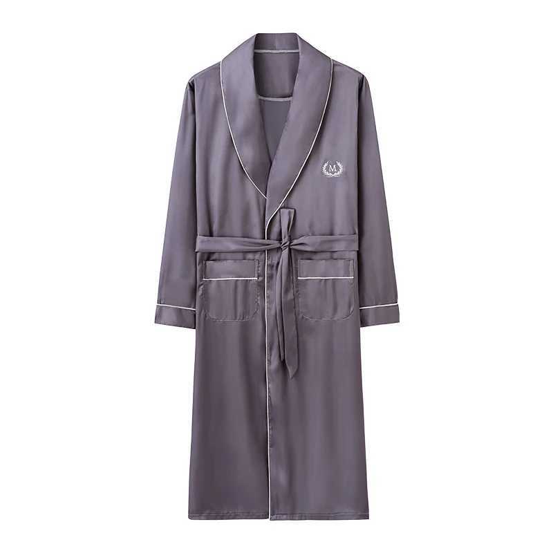 Solid Long Robe Men Autumn Long Sleeve Silk Satin Bathrobe Male V-neck Sexy Dressing Gown Mens Homewear Spring Spas Bath RobeXJ241018