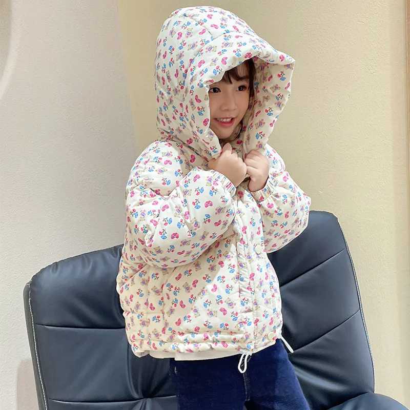 Girls aprons floral jackets winter thick velvet jackets childrens down jackets childrens printed jackets M241018