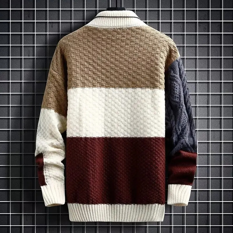 Trendy Spring Sweater Loose Thermal Thick Streetwear Men Winter korean fashion Retro Stripe Sweaters Mens Pullov 241018