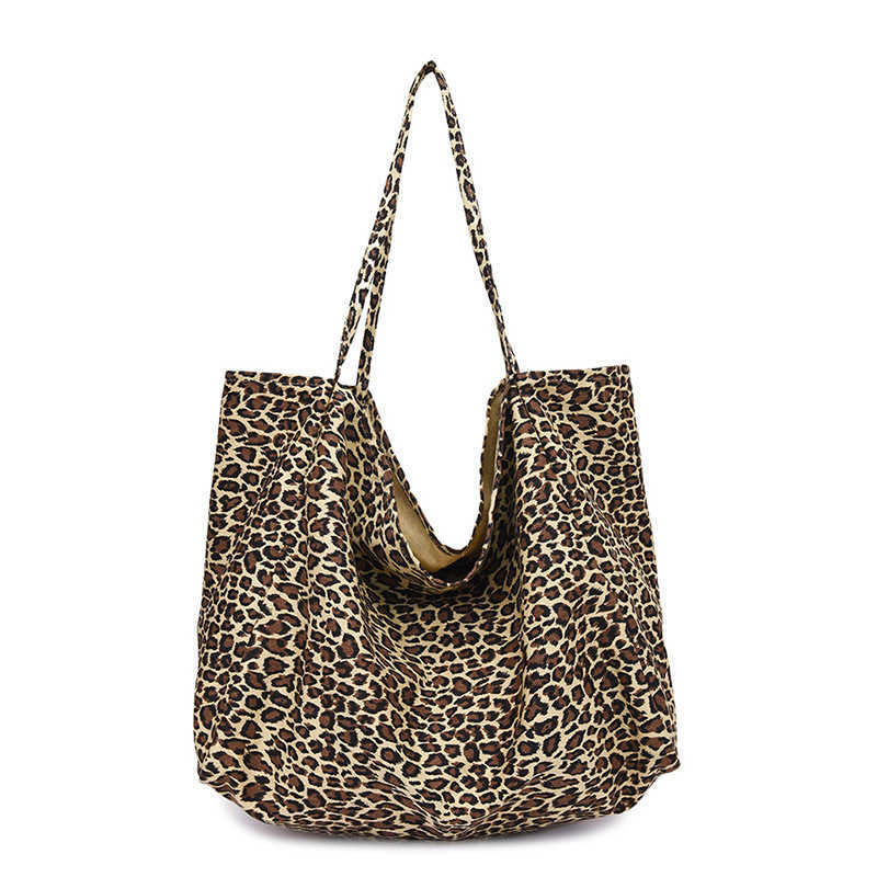 Large capacity tote bag, fashionable trendy leopard print women's bag, shoulder bag, artistic versatile denim canvas bag 241015