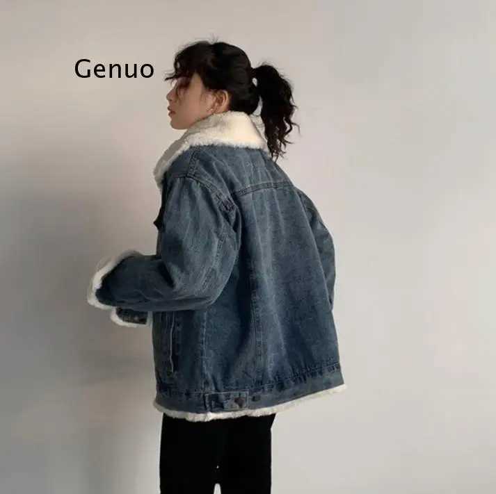 Winter Womens Lamb Wool Jean Jackets Coat Streetwear Thick Warm Baggy Tops Female Korean Fashion Denim Cropped Jackets OutwearX241018
