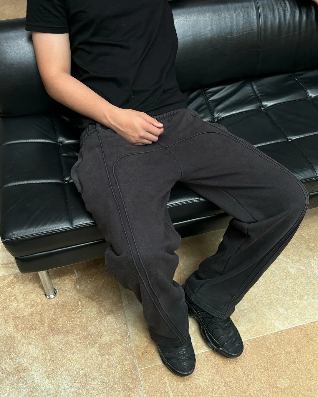High Street Trendy Straight Casual Pants American Harajuku Retro Splicing Oversized Sweatpants Men Personalized Streetwear 241018