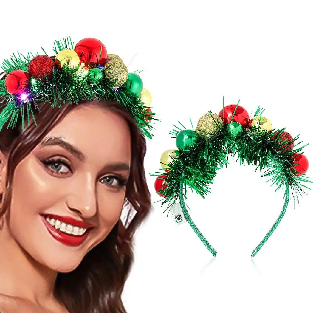 Lighting up Christmas ball headband LED Christmas headband Christmas glitter hair party hair accessories 241018