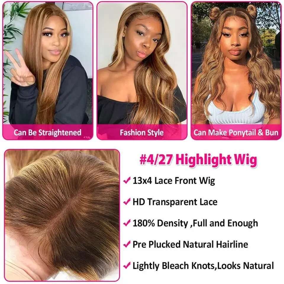 200% P4/27 Highlight Wig Human Hair 13x4 HD Body Wave Lace Front Wig 13x6 Colored Transparent Lace Frontal Wig Preplucked