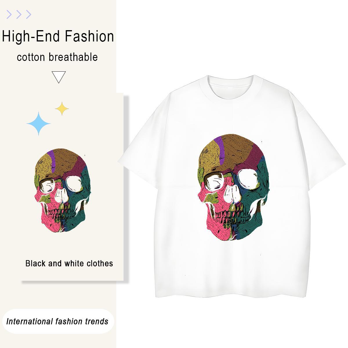 Classic Woman T Shirts 230g Pure Cotton Short Sleeve O-Neck Hip Hop skull Women Tshirts Soft Custom Printing Tops Tees