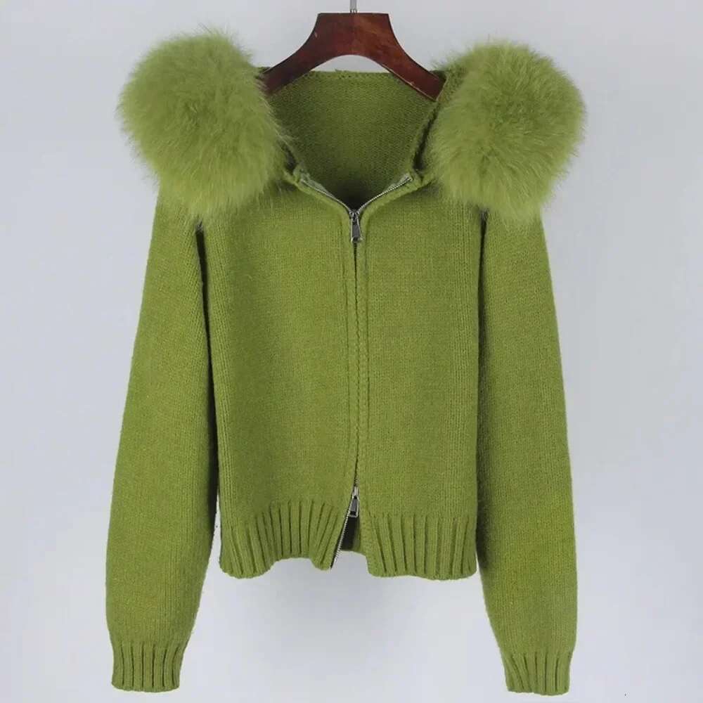 OFTBUY 2024 Autumn Winter Casual Hooded Real Fox Collar Fashion Short Knitted Jacket With Natural Fur Coat For Women